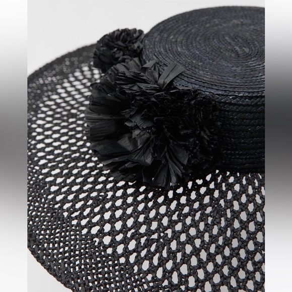 NWT Zara Limited Edition Floral Raffia Wide Brim Sun Picture Hat - Picture 2 of 8